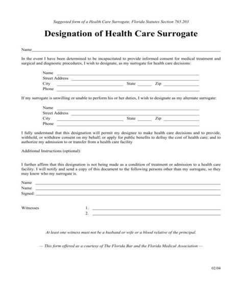 Free Printable Health Care Surrogate Form Printable Forms Free Online