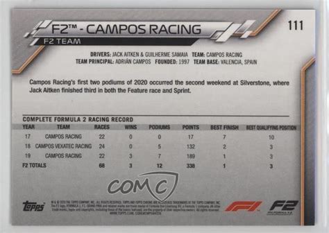 2020 Chrome Formula 1 F2 Crew 70th Anniversary Orange Refractor Campos