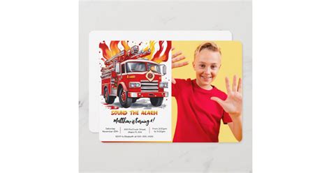 Editable Boy Fire Truck Birthday Photo Invitation Zazzle