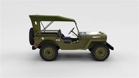 Full W Chassis Jeep Willys MB Military Top Rev 3D Model CGTrader