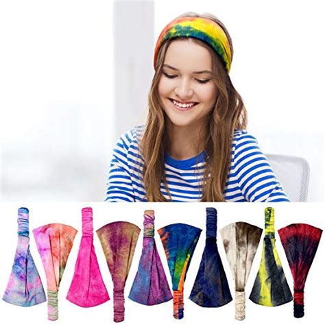 10 Pieces Tie Dye Bandana Headbands African Headbands Wide Elastic Boho