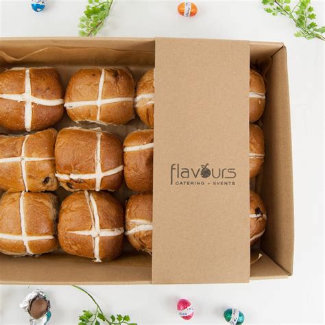 Traditional Fruit Hot Cross Buns – Dozen - Flavours Catering + Events