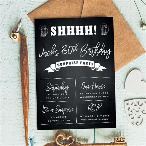 Chalkboard Invite 40th Birthday Invitations For Men Birthday Etsy