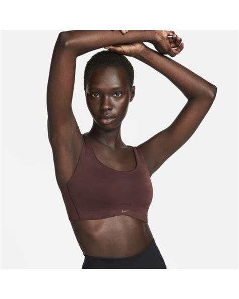 Nike Synthetic Dri Fit Alate Coverage Light Support Padded Sports Bra In Brown Lyst