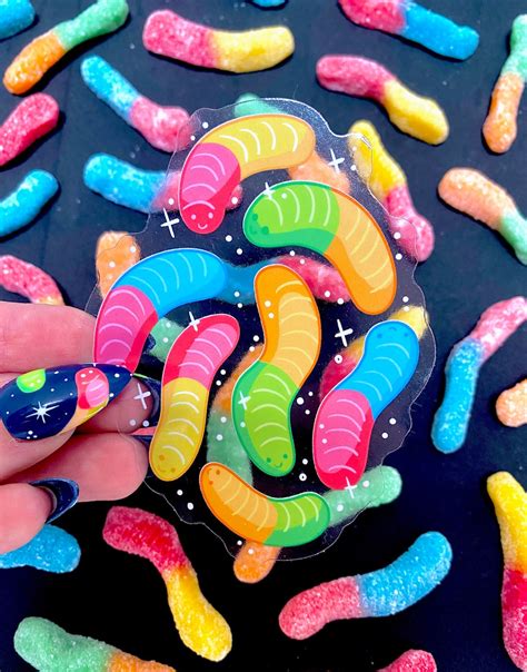 Gummy Worm Sticker Transparent Sticker Vinyl Sticker Waterproof Candy ...