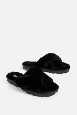 Ugg Fuzzette Black Slipper Sliders Urban Outfitters Uk