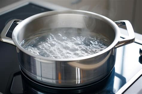 Premium Ai Image Boiling Water In Metal Pot On Induction Cooktop