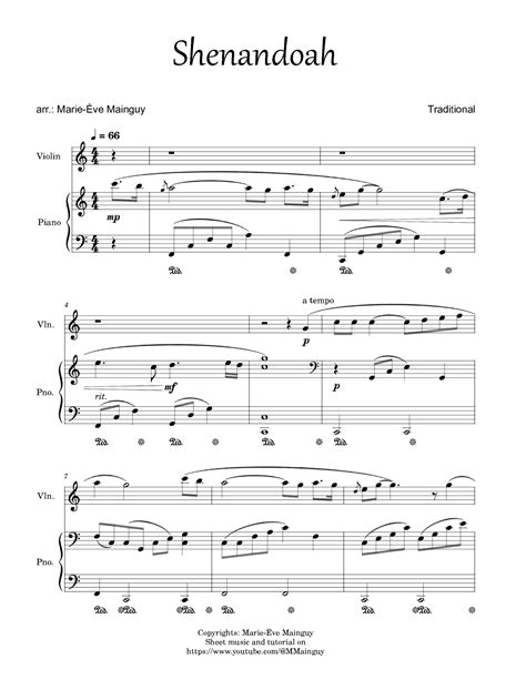 Shenandoah Arr Marie Ève Mainguy Sheet Music Traditional Violin