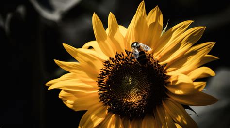 Surround Bee On A Sunflower Surrounded By Black Background Backgrounds ...