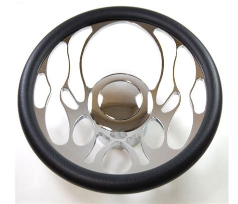 Hot Rod 14 Chrome Billet Full Flamed Style Steering Wheel Pkg W