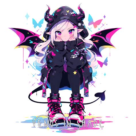 Devil Girl Purple Anime Demon Girl Pixie Mayhem Grunge Cutie Pink Cartoon Watercolor PNG ...