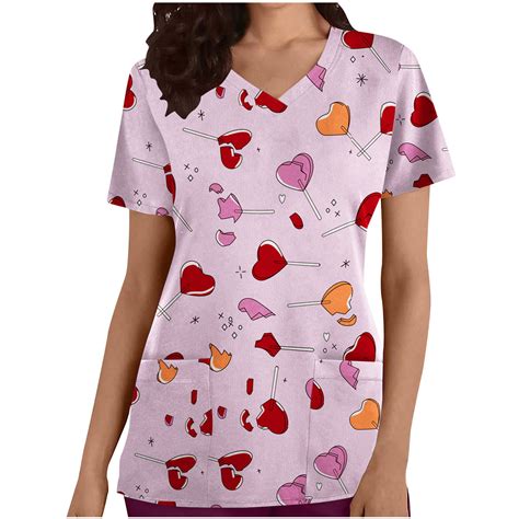 Scrub Tops Clearance 2024 Aieott Valentines Day Women Scrubs Top