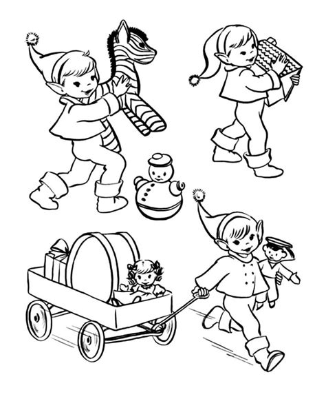 Эльфы с подарочками | Printable christmas coloring pages, Santa ...