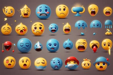 Conjunto De Emoticones Emoji Con Estado De Nimo Triste Y Feliz Foto