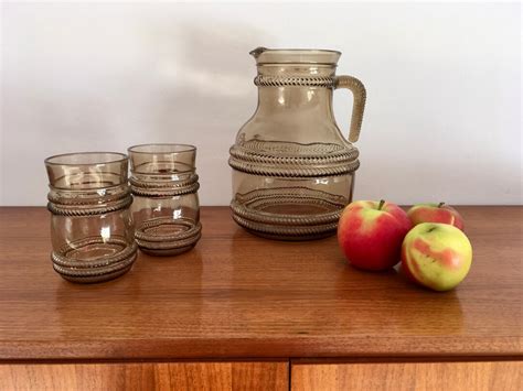 Vintage Juice Jug 2 Glasses Water Jug Glass Jug Vintage Original 70s Jug Original Vintage