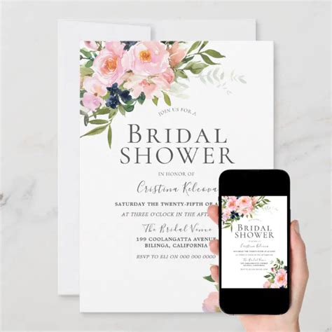 Elegant Blush Watercolor Flowers Bridal Shower Invitation Zazzle