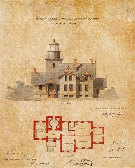 Thirty Mile Point Lighthouse Elevation Drawing New York Lighthouse ...