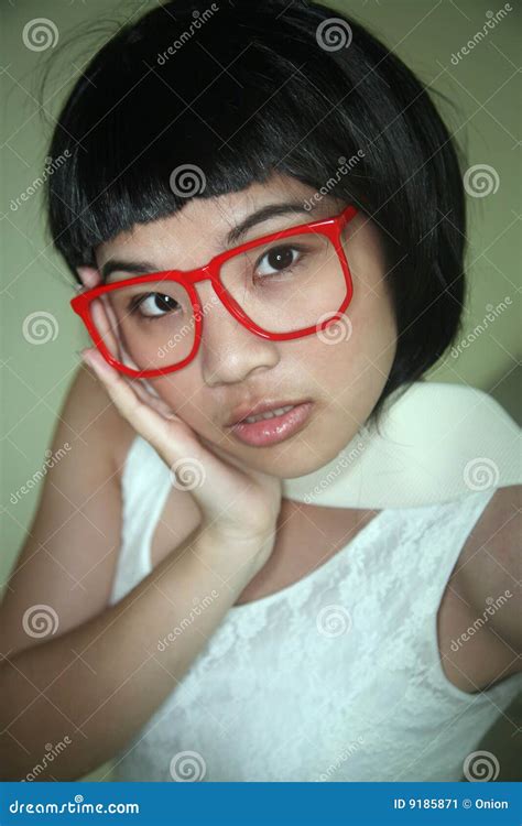 Cute Asian Girl Wearing Glasses Stock Image Image Of Background Fresh 9185871