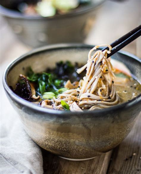 Miso And Soba Noodle Soup With Roasted Sriracha Tofu And Shiitake