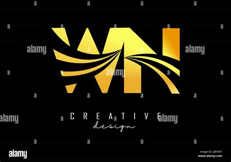 Creative Golden Letter Wn W N Logo With Leading Lines And Road Concept