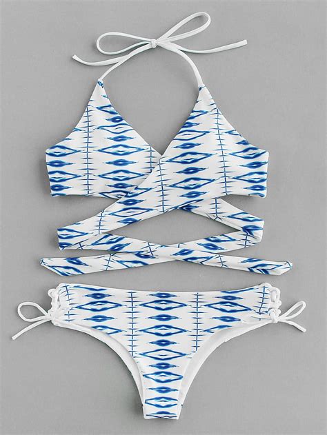 Shop Graphic Print Side Tie Wrap Bikini Set Online Shein Offers