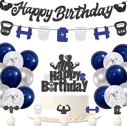 Amazon Gym Happy Birthday Party Decoration Blue Silver Fitness