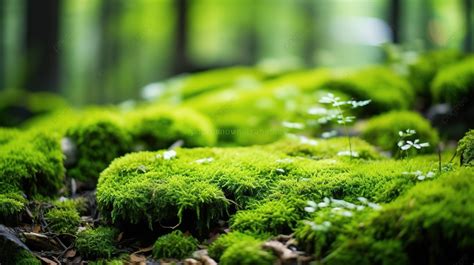 Captivating Macro View Of Lush Green Moss Cascading Over Rough Forest