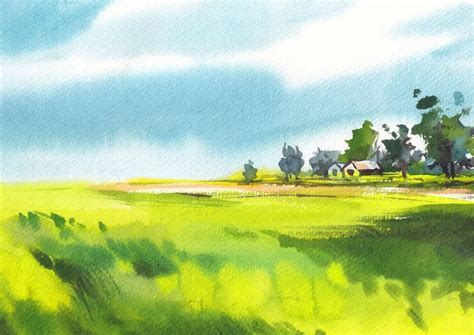 Premium Vector | Landscape watercolor on paper