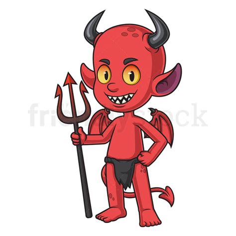 Cartoon Red Devil With Trident Vector Graphic Friendlystock