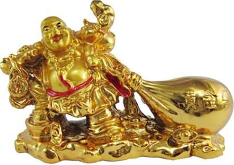 Golden Polyresin Money Bag Feng Shui Laughing Buddha 9773663574 For