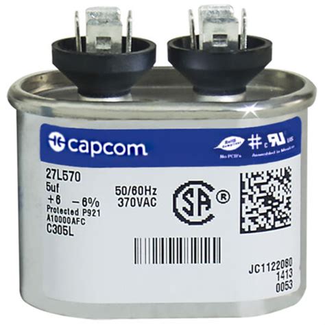 5 Uf MFD 370 Volt Vac GE Genteq CAPCOM Oval Run Capacitor 27L570