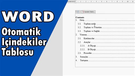 Indekiler Tablosu Olu Turma Word Youtube