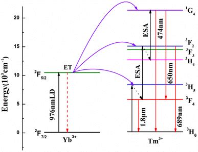 Simplified energy level diagram of the Tm³ Yb³ co doped system