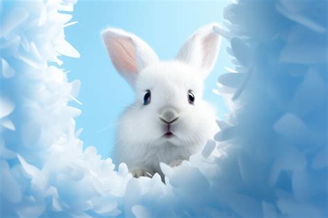 Premium AI Image Bunny Peeking Out Of A Hole In Blue Wall Fluffy Eared