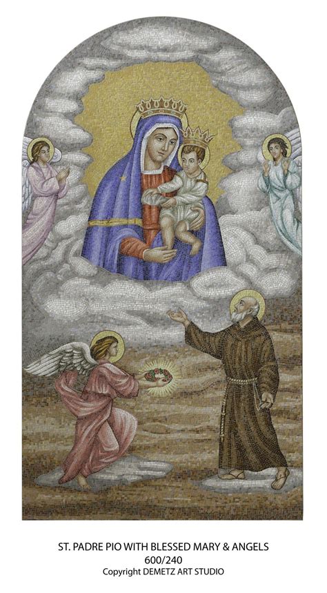 Sacco Company Statuary Mosaic St Padre Pio With Blessed Mary And