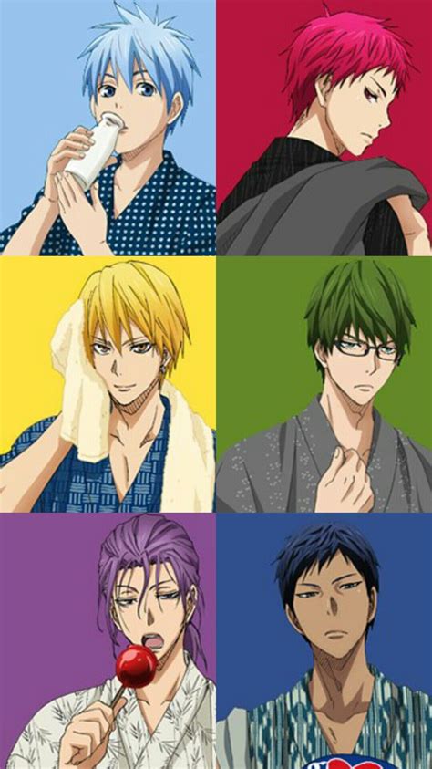 Four Anime Characters With Different Colored Hair And One Is Holding A