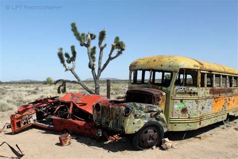 Bus and car wreck in the Mojave | Mojave, Abandoned, Abandoned cars