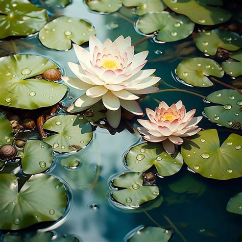 Premium AI Image There Are Two Water Lillies In The Water With Leaves