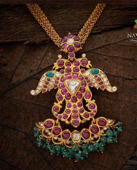 Antique Gold Peacock Kundan Pendant Indian Jewellery Designs