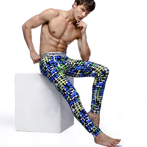 Male Floral Plaid Pattern Thermal Underwear Men S Sexy Warm Long Johns