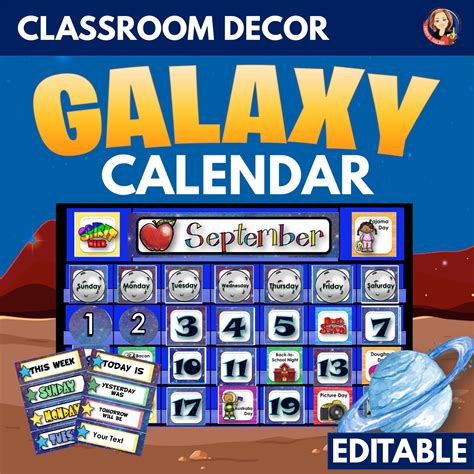 Editable Classroom Calendar In Galaxy Outer Space Made By Teachers