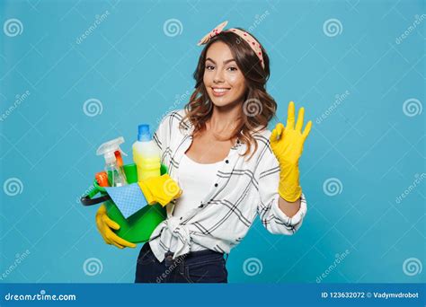 Photo Of Caucasian Pretty Housemaid 20s Wearing Yellow Rubber Gloves