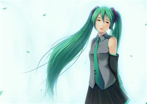 Green Eyes Green Hair Hatsune Miku Long Hair Twintails Vocaloid