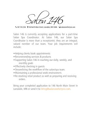 Fillable Online CIAO BELLA SALON EMPLOYMENT APPLICATION Salon 146 Fax