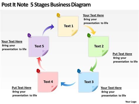 Business Powerpoint Examples Post It Note 5 Stages Diagram Templates