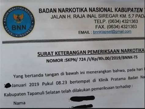 Surat Keterangan Bebas Narkoba Newstempo