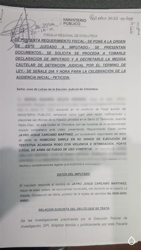 Fiscal A De Choluteca Obtiene Auto De Formal Procesamiento Contra