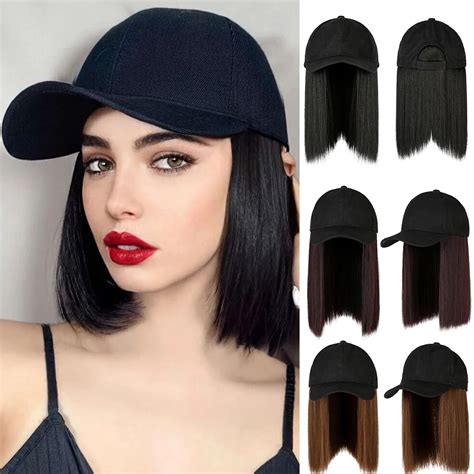 Shangzi Short Straight Baseball Wig Synthetic Natural Bob Wig Black Hat