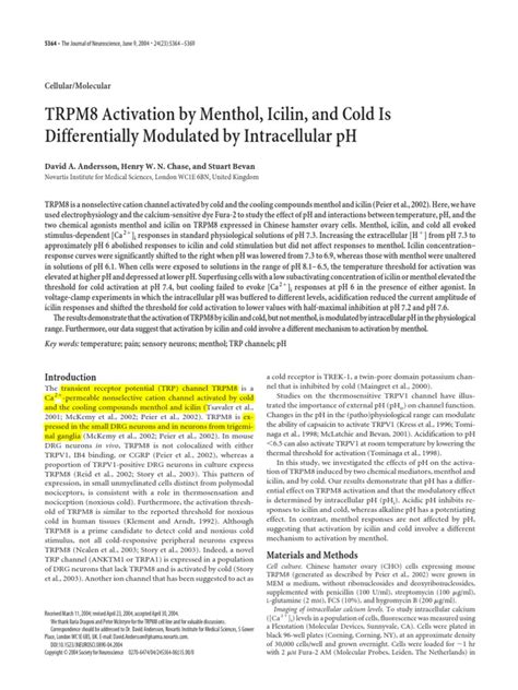 Trpm8 Activation By Menthol Icilin And Cold Is Differentially