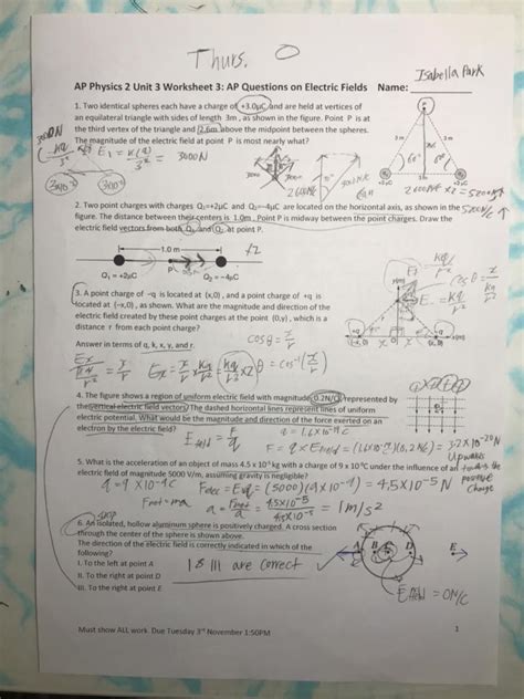 Solved Thurs Isabella Park Ap Physics 2 Unit 3 Worksheet 3